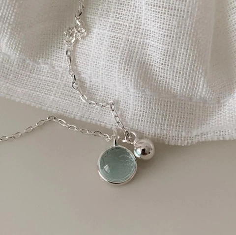 925 Sterling Silber Halskette Geometrisch Rund Hellblauer Kristall Anhänger Minimalistischer Schmuck Für Damen