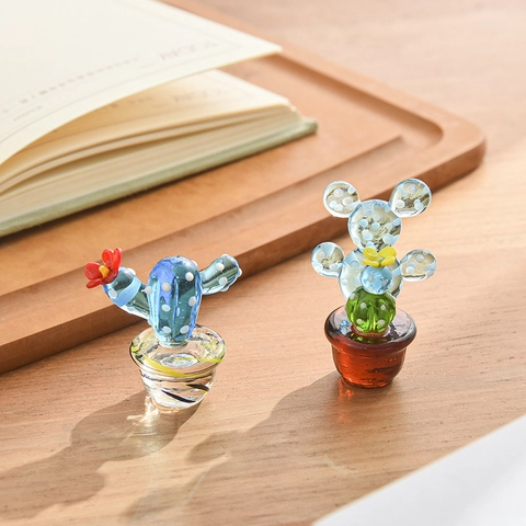 Miniatuur Glas Cactus Beeldje Handgeblazen Decoratieve Bureau Ornament Leuke Plant Dier Standbeelden Home Decor
