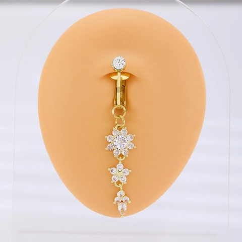 Zirconia Stainless Steel Copper Belly Button Ring Heart Cross Dangle Piercing Jewelry Non Piercing Navel Buckle For Women