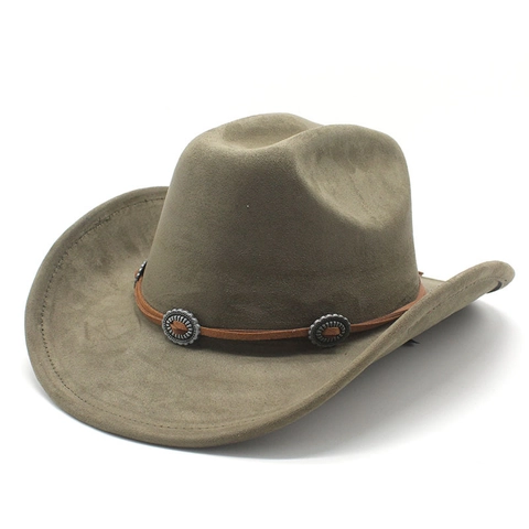 Cappello Da Cowboy Western Vintage Per Uomo Donna Scamosciato Fedora A Tesa Larga Con Cintura Decorativa Concho In Metallo