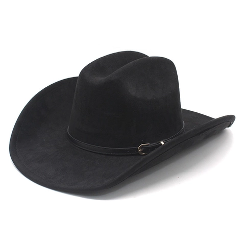 Western Cowboy Hat Suede Wide Brim Vintage Style With Leather Belt Metal Buckle For Men Women Outdoor