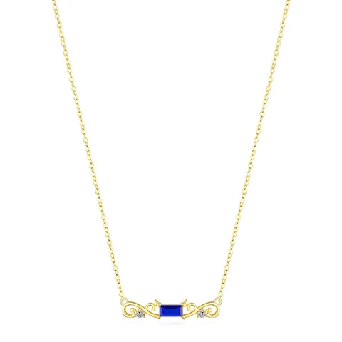 Collana In Argento Sterling 925 Con Pietra Blu Rettangolare E Zircone Bianco Gioielli Vintage Eleganti Placcati In Oro Da Donna
