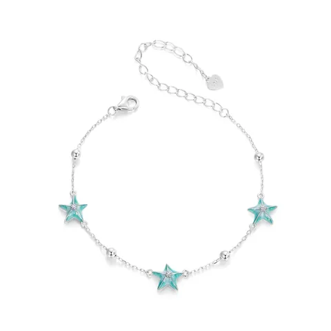 Braccialetto Stella Marina in Argento Sterling 925 da Donna Smalto Blu Verde Catena Regolabile Gioielli Oceano Vacanza Regalo