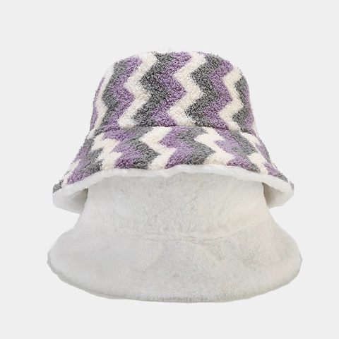 Cappello Da Pescatore In Peluche Lana Di Agnello Sintetica Spesso Caldo Inverno All Aperto Motivo A Onde Chevron Antivento Per Donne
