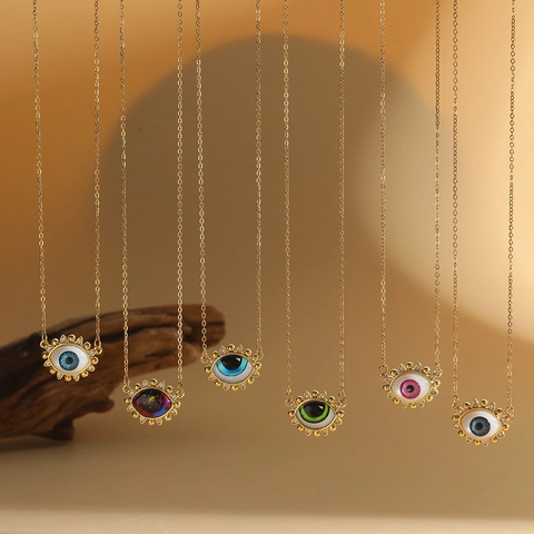 Evil Eye Pendant Necklace Copper Resin Rhinestone Minimalist Bohemian Vintage Style Fashion Jewelry For Women