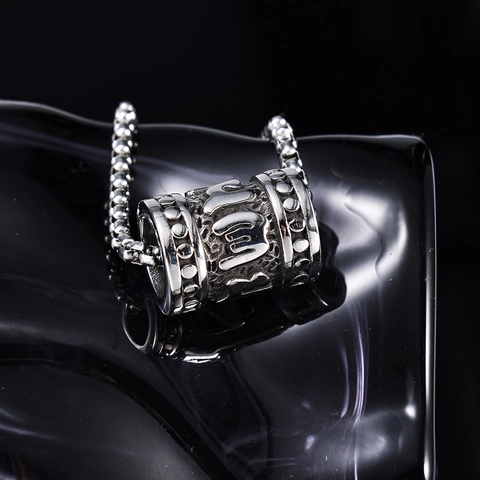 Stainless Steel Pendant Necklace Vintage Tibetan Mantra Roller Cylinder Religious Ethnic Jewelry For Men Women