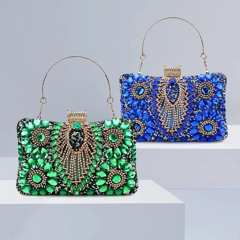 Luxury Rhinestone Evening Bag Metal Box Clutch With Round Handle Crystal Handbag For Party Wedding Women Floral Pattern