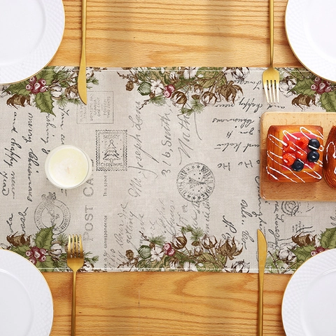 Christmas Table Runner Polyester Floral Print Holiday Dining Table Decoration Festive Kitchen Entryway
