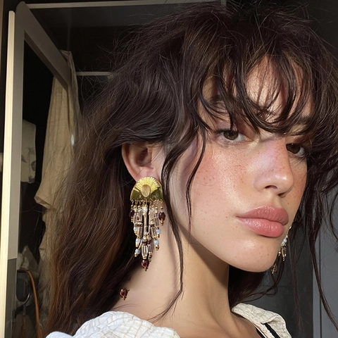 Vintage French Court Style Quasten-Ohrhänger Für Damen Mit Weißen Cabochon-Künstliche Perlen Und Silver Earring Post