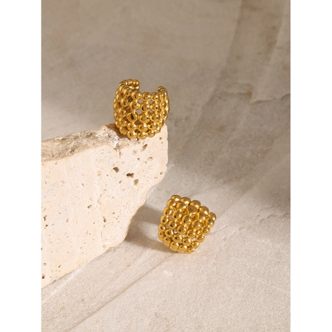 Honeycomb Mesh Ear Cuffs 18K Gold Plated Stainless Steel Beaded Non Pierced Earring Clips For Women Minimalist Jewelry