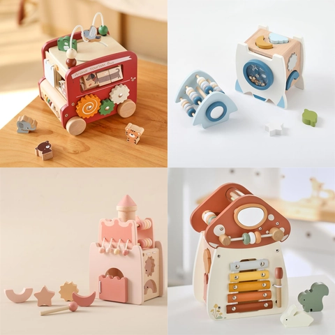 Giocattoli Educativi In Legno Montessori Cubo Di Attività Con Forme Da Inserire Per Bambini In Età Prescolare