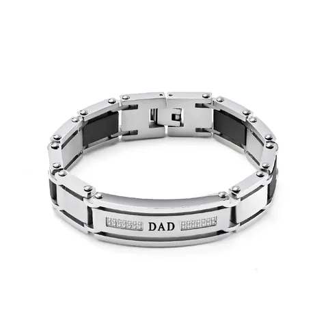 Men Stainless Steel Dad Letter Bracelet Two Tone Cubic Zirconia Link Chain Fashion Jewelry Father Gift