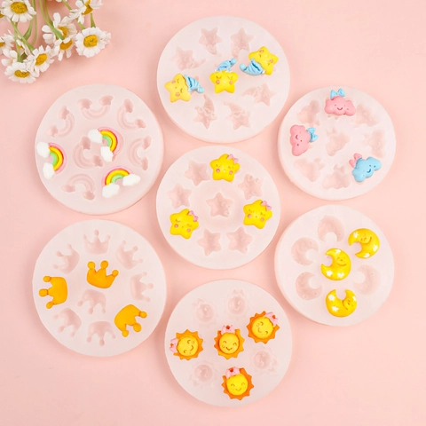 Stampo In Silicone Cartone Animato Stella Luna Nuvola Sole Arcobaleno Corona Per Fondant Cioccolato Resina Fai Da Te Torta