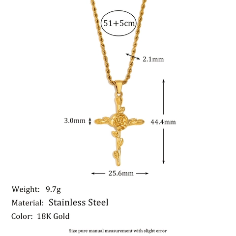 Collana Con Ciondolo A Croce Fiore Di Nascita Vintage Acciaio Inossidabile Placcato Oro 18K Catena A Corda Per Donna