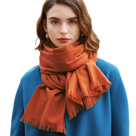 Solid Color Polyester Imitation Cashmere Scarf Large Soft Winter Warm Wrap With Tassels For Women Shawl Daily Wear