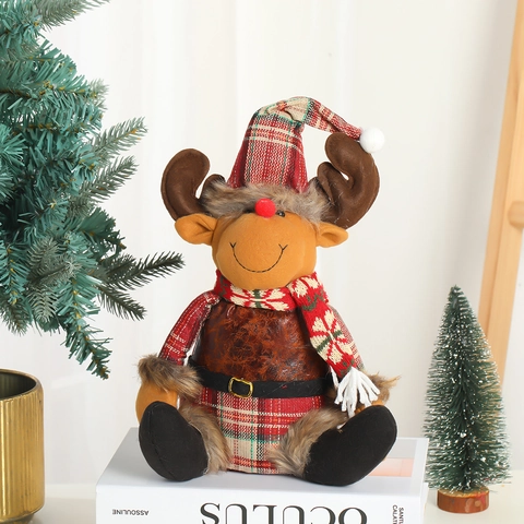 Weihnachts Plüschpuppen Ornamente Karostoff Kunstfell Und Kunstleder Süßer Weihnachtsmann Rentier Schneemann Deko