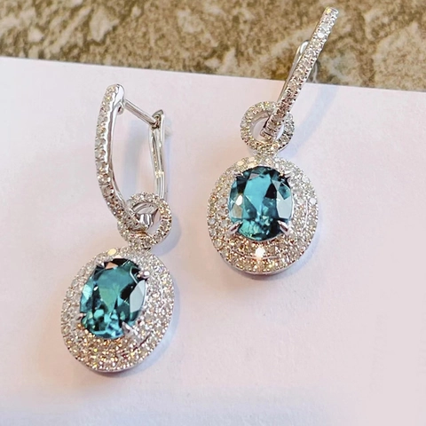 Leverback Ohrringe Mit Ovalem Blauen Saphirimitat Kupfer Und Glänzendem Zirkonia Elegante Formelle Party Schmuck Damen