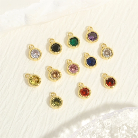 Mini Pendentifs Rond En Zircon Cuivre Plaqué Or Pierre De Naissance Pour Fabrication De Bijoux DIY Accessoires Bracelet Collier