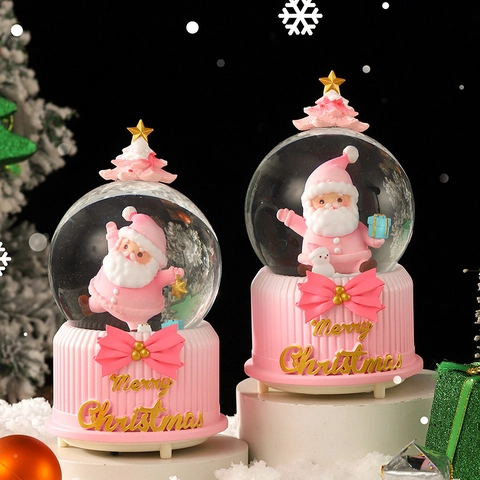 Palla Di Neve Di Natale Carillon Resina Vetro Luce LED Musica Babbo Natale Pupazzo Di Neve Ornamento Da Scrivania Decorazione