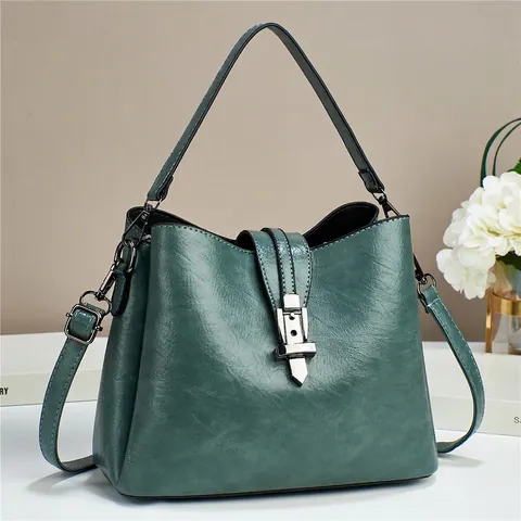Borsa A Secchiello Da Donna In Pelle PU Borsa A Tracolla Vintage Borsa A Mano Con Fibbia In Metallo Grande Capacità Stile Retro