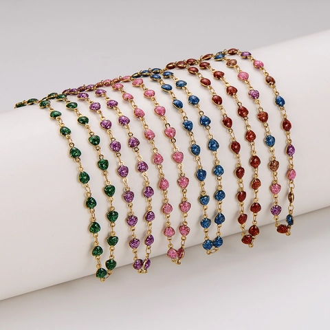 Herz Anhänger Halskette 304 Edelstahl Bunte Glitzer Emaille Vergoldet Eleganter Schmuck Für Damen