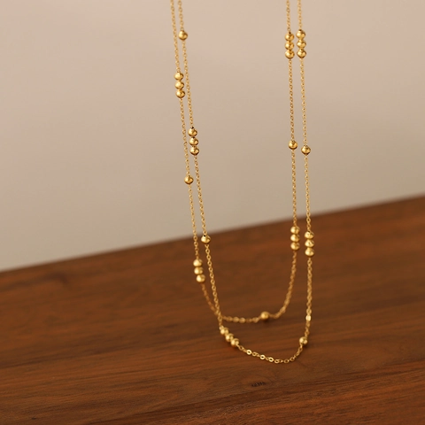 Collana A Doppia Catena Con Perle Tonde In Acciaio Al Titanio Placcato Oro Gioielli Minimalisti Chic Per Donna Elegante