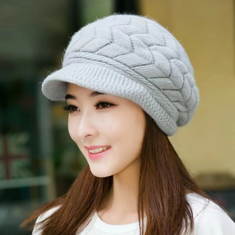 Dames Winter Warme Gebreide Baret Muts Met Fleece Gevoerd Acryl Kabelgebreide Beanie Met Rand Elegante Mode Pet