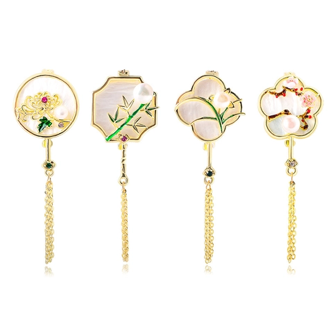 Vintage Chinesischer Stil Blume Brosche Legierung Schale Künstliche Perle Inlay Lange Quaste Elegante Anstecknadel Schmuck Damen