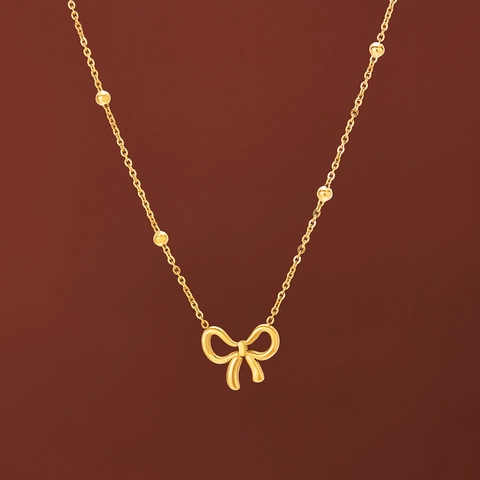 Halskette Mit Schleifenanhänger Edelstahl Perlenkette Schlüsselbein Halsketten Eleganter Schmuck Für Damen Vergoldet