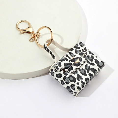 Mini Handbag Shape Keychain PU Leather Leopard Print Gold Buckle Bag Charm For Car Keys Purse Decoration Women