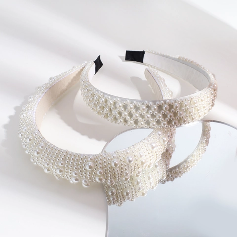 Artificial Pearl Headband Wide Padded Hair Band Baroque Style Elegant Bridal Wedding Hair Accessories For Women Retro Fashion
