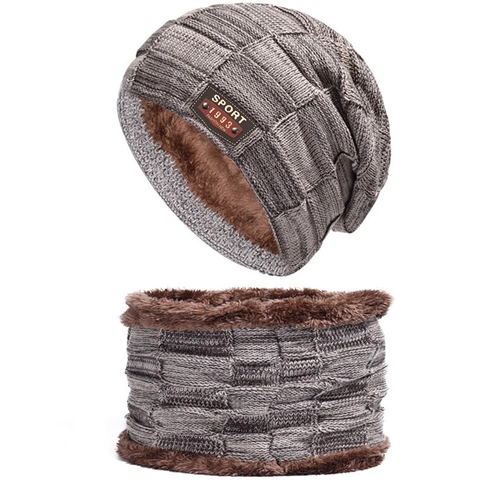 Berretto In Maglia Invernale E Scaldacollo Foderato In Pile Caldo Spesso Plaid Skull Cap Per Uomo Esterno Tempo Freddo