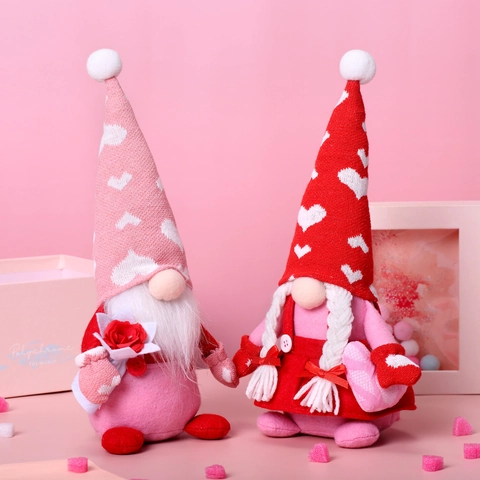 Valentijnsdag Kabouters Pluche Hart Gezichtsloze Pop Decoratie Roos Baard Vlechten Cadeau