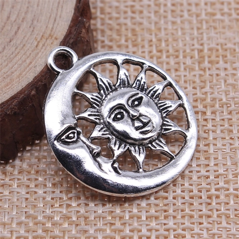 Sonne Mond Gesicht Rund Hohl Legierung Anhänger Retro DIY Schmuckherstellung Zubehör Vintage Stil