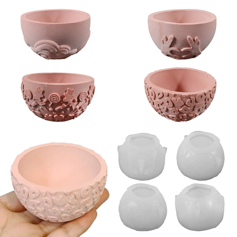 Moule En Silicone Motif Relief Pour Pot Fleurs DIY Résine Plâtre Bol Rangement Bougeoir Outil Décoratif Vintage