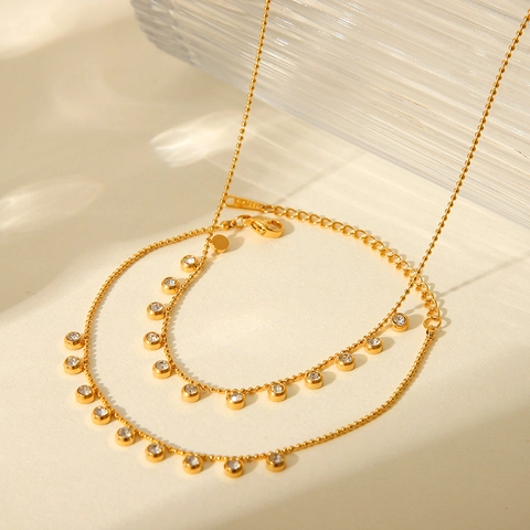 Collana E Bracciale In Acciaio Inossidabile Con Ciondoli Tondi In Zircone Placcato Oro Catena A Sfere Gioielli Eleganti Donna