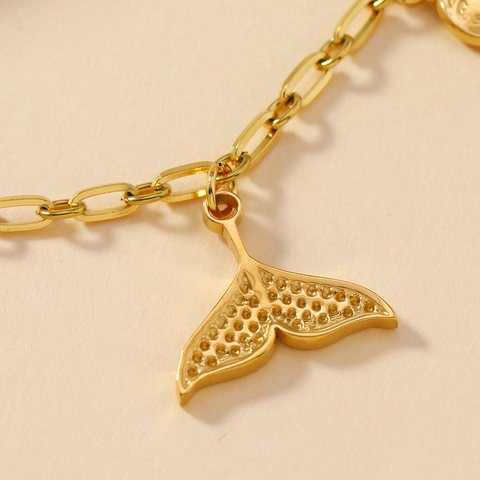 Collana In Acciaio Inossidabile Placcato Oro Pendente Croce Cuore Coda Di Pesce Stella Luna Gioielli Moda Donne