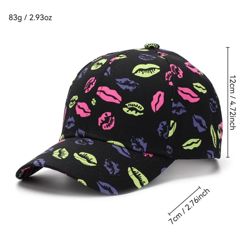 Baseball Cap Women Neon Colorful Lip Print Polyester Canvas Adjustable Outdoor Sunshade Hip Hop Fashion Hat