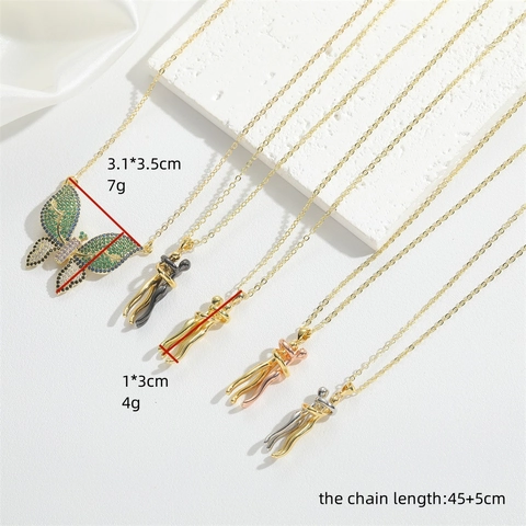 Collier Pendentif Papillon Cuivre Zircone Cubique Micro Sertie Couple Câlin Design Bijoux Minimalistes Pour Femmes
