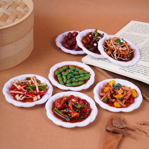 Simulation Miniature Food Model Toy Chinese Appetizers Cold Dishes White Plate PVC For Dollhouse Play Kitchen Decoration