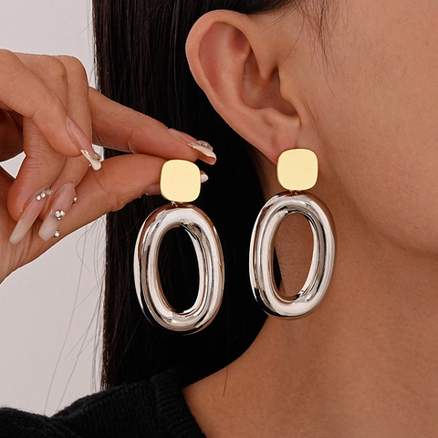 Orecchini A Goccia Ovali Geometrici Con Perno In Argento Bicolore Oro Argento Placcato Lega Di Rame Gioielli Minimalisti