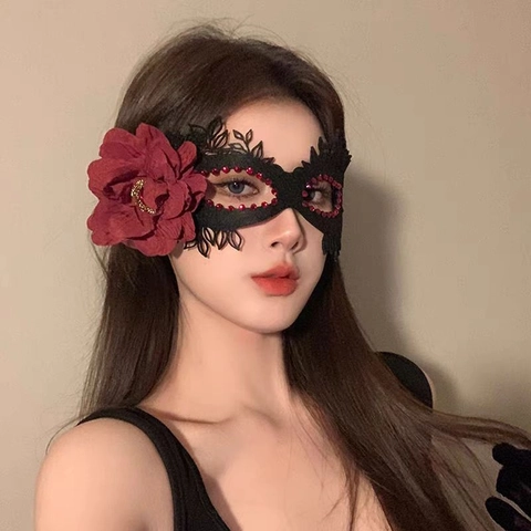 Maskeradenmaske Für Frauen Spitze Augenmaske Mit Strass Und Stoffblume Für Halloween Party Cosplay Gothic Mysteriös