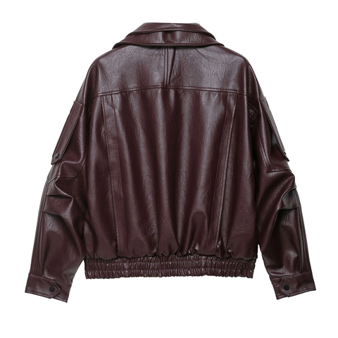 Vintage Damen Motorradjacke Aus Kunstleder Oversized Reversreißverschluss Biker Oberbekleidung Retro Modischer Mantel