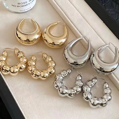 Chunky Teardrop Hoop Earrings High Shine Mirror Metal With 925 Sterling Silver Earring Post Modern Geometric For Women