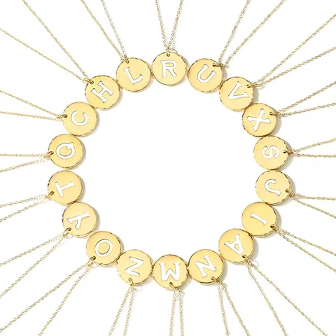 Stainless Steel 14K Gold Plated Round Alphabet Letter Pendant Necklace Minimalist Enamel Chain Necklace For Women Jewelry