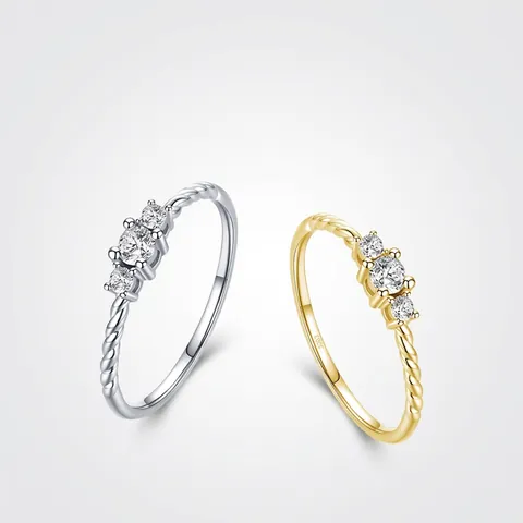 Anello In Argento Sterling 925 Fascia In Corda Intrecciata Triplo Zirconia Cubica Rotonda Gioielli Eleganti Minimalisti Per Donne