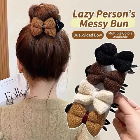 Gebreide Strik Haarklauwclips Winter Wollen Bloem Beer Haarspelden Voor Dames Meisjes Styling Knot Haarklem