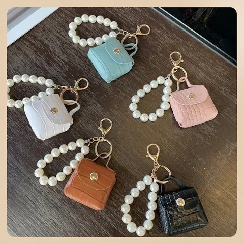 Portachiavi Mini Borsa Motivo Coccodrillo Pelle PU Con Cinturino Di Künstliche Perle Fascino Per Borsa Moda Per Donne Ragazze