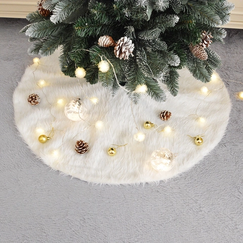 Christmas Tree Skirt Circular Faux Fur Soft Plush Polyester Holiday Decoration Home Party Ornament Winter Theme