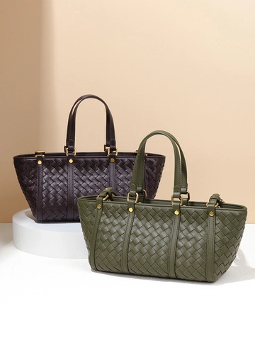 Borsa Tote In Pelle PU Intrecciata Con Hardware Dorato Grande Capacità Borsa A Spalla Elegante Per Donna